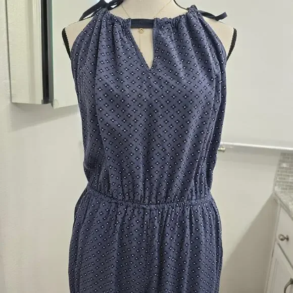 Abercrombie & Fitch Sz MFloral Jumpsuit Navy Blue Keyhole Neck Resortwear Boho - Picture 2 of 11